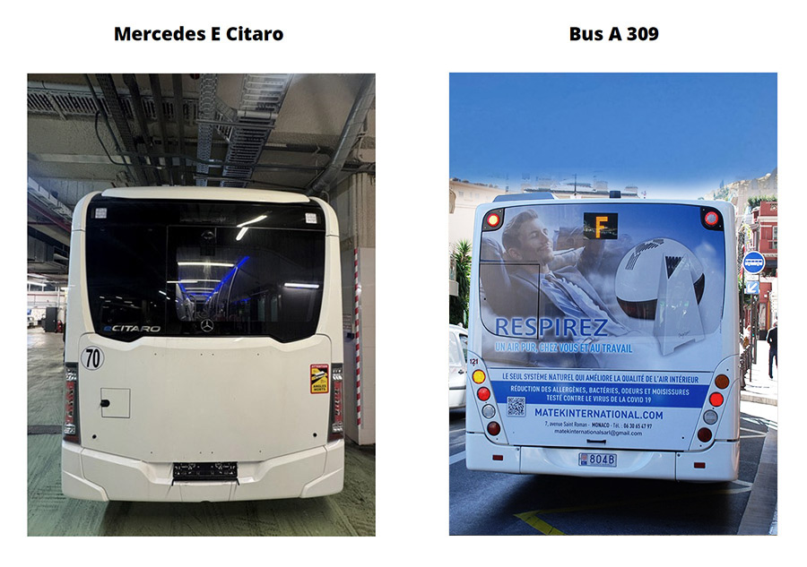Publicité derrière les bus de Monaco