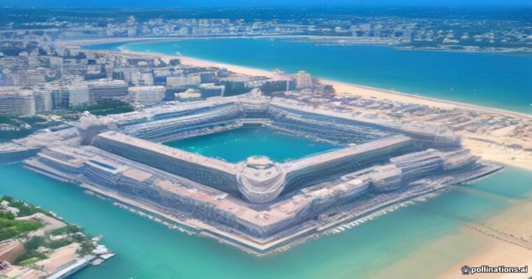 Aerial view of a star-shaped coastal fortress with turquoise water surrounding its moat and a sandy beach nearby.